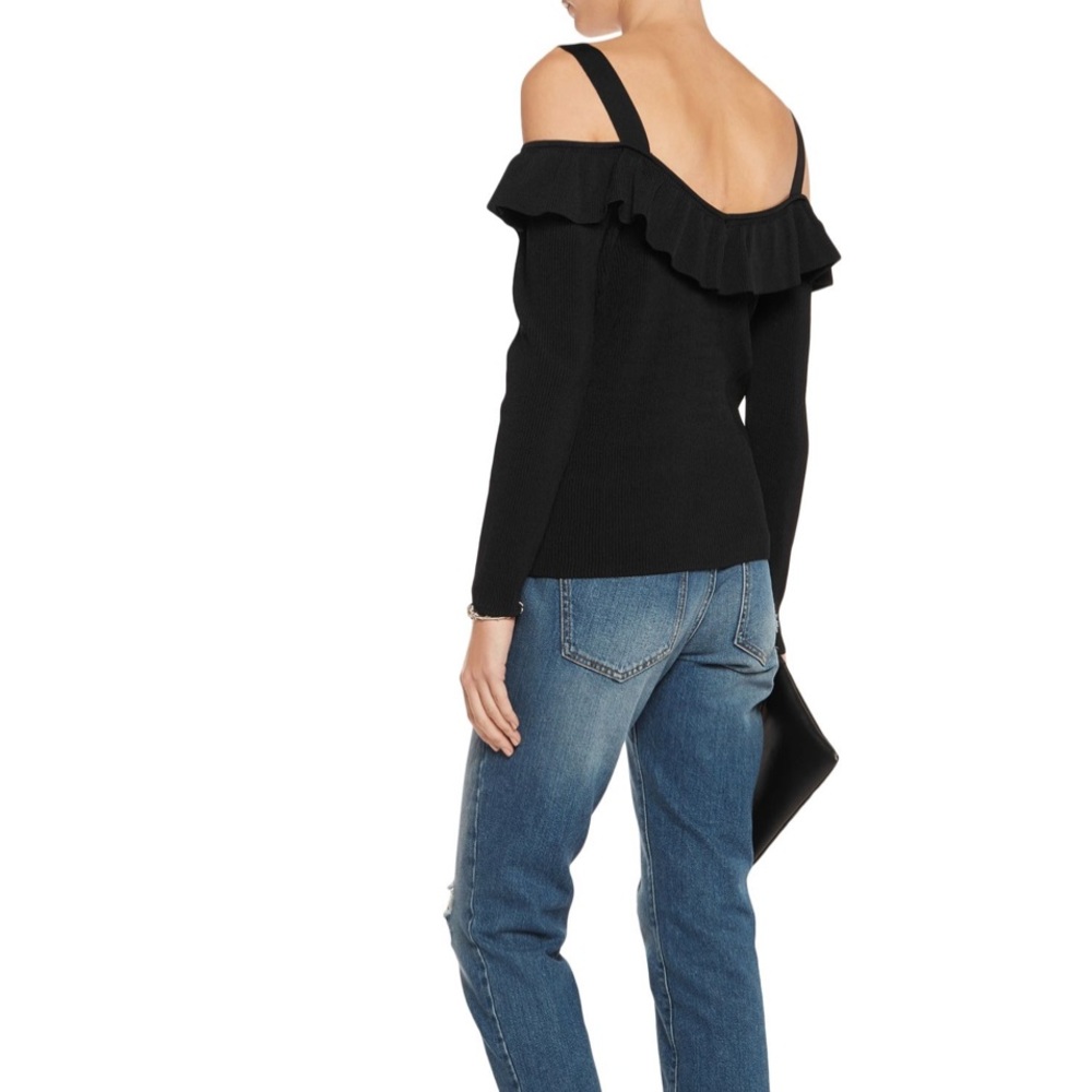Iris & Ink black ruffle off shoulder sweater